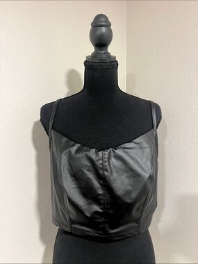 Offline by aerie Black Faux Leather Cropped Cami Top-XL